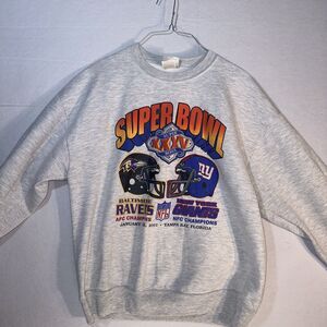 2001 Super Bowl XXXL Pullover Sweatshirt Baltimore Ravens New York Giants VTG XL
